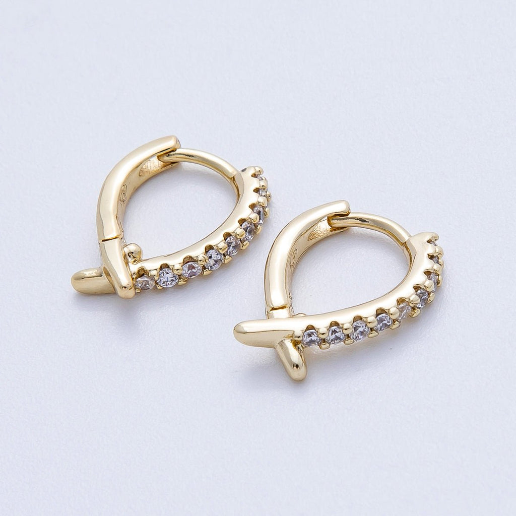 14K Gold Filled 15mm Micro Paved CZ X Crossed Cartilage Huggie | EARRINGS-00248