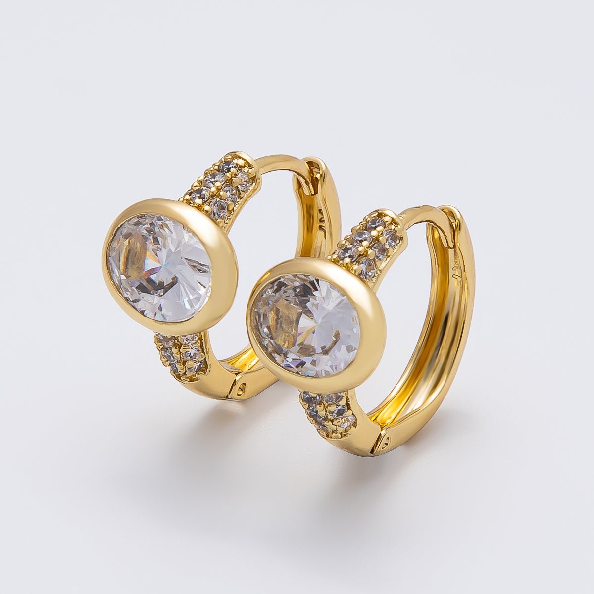 14K Gold Filled 15mm Oval Micro Paved CZ Cartilage Huggie Earrings | Earrings-00274