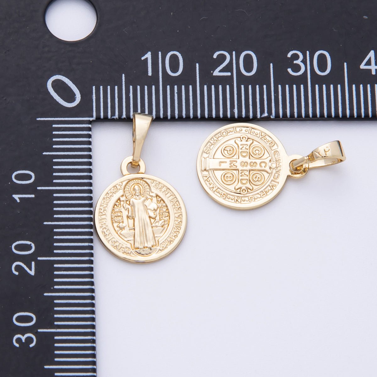 14K Gold Filled 15mm Saint Benedict Medal Double Sided Round Pendant | Charms-00072