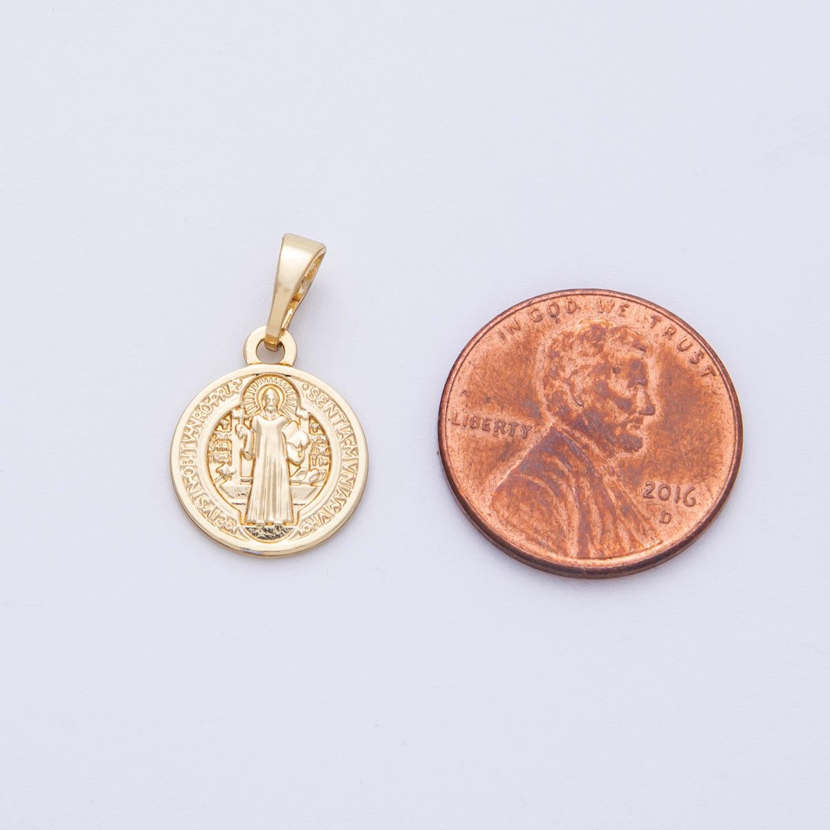 14K Gold Filled 15mm Saint Benedict Medal Double Sided Round Pendant | Charms-00072