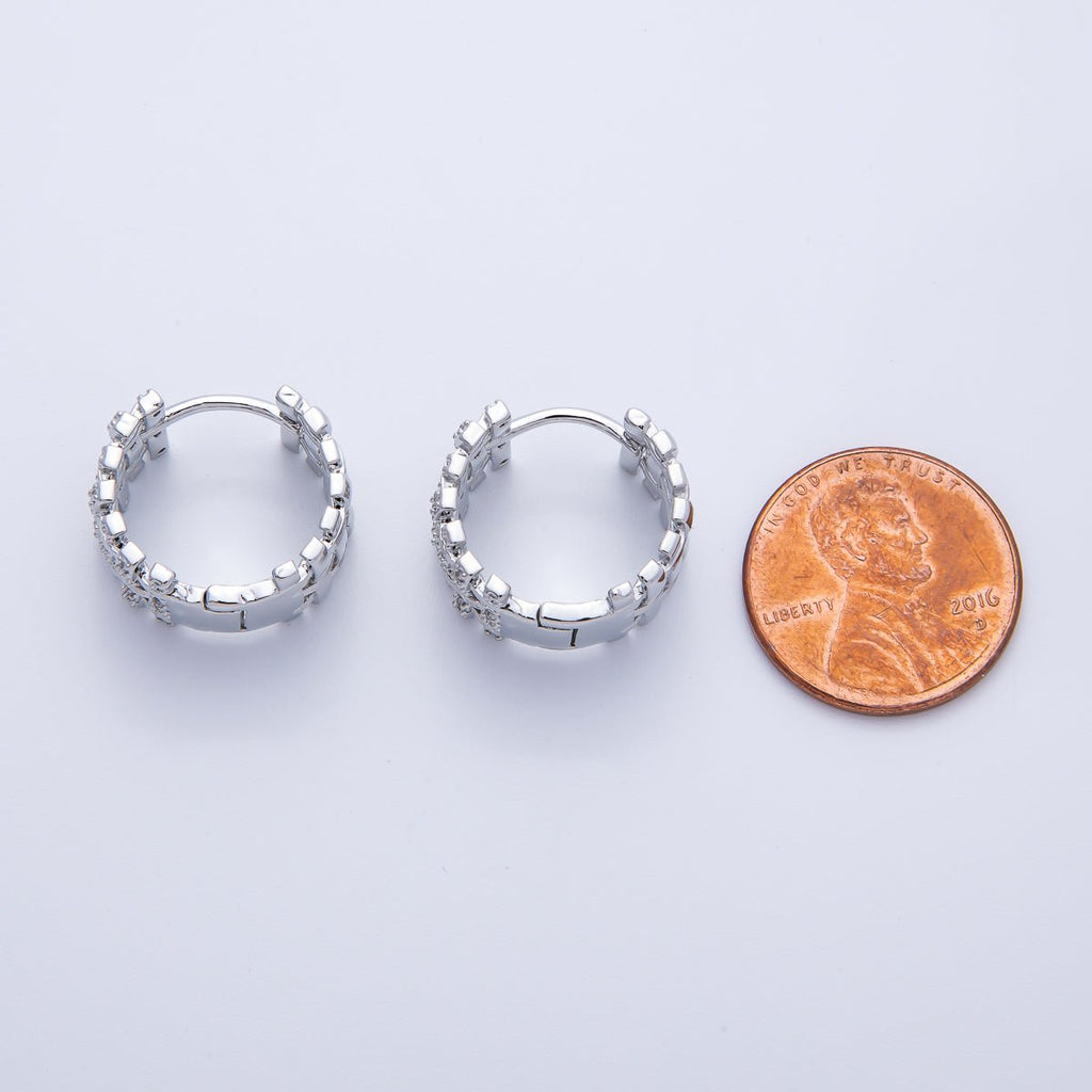 14K Gold Filled 16.5mm Micro Paved CZ Woven Ribbed Huggie Earring in Gold & Silver | EARRINGS-00006-00007