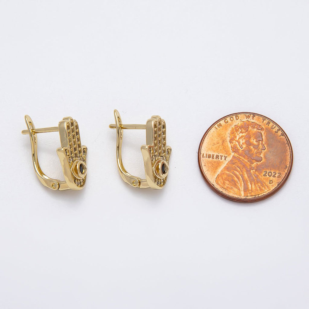 14K Gold Filled 16mm Black Micro Paved CZ English Lock Hoop Earrings | Earrings-00259