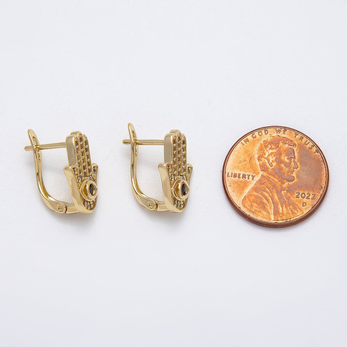 14K Gold Filled 16mm Black Micro Paved CZ English Lock Hoop Earrings | Earrings-00259