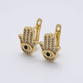 14K Gold Filled 16mm Black Micro Paved CZ English Lock Hoop Earrings | Earrings-00259