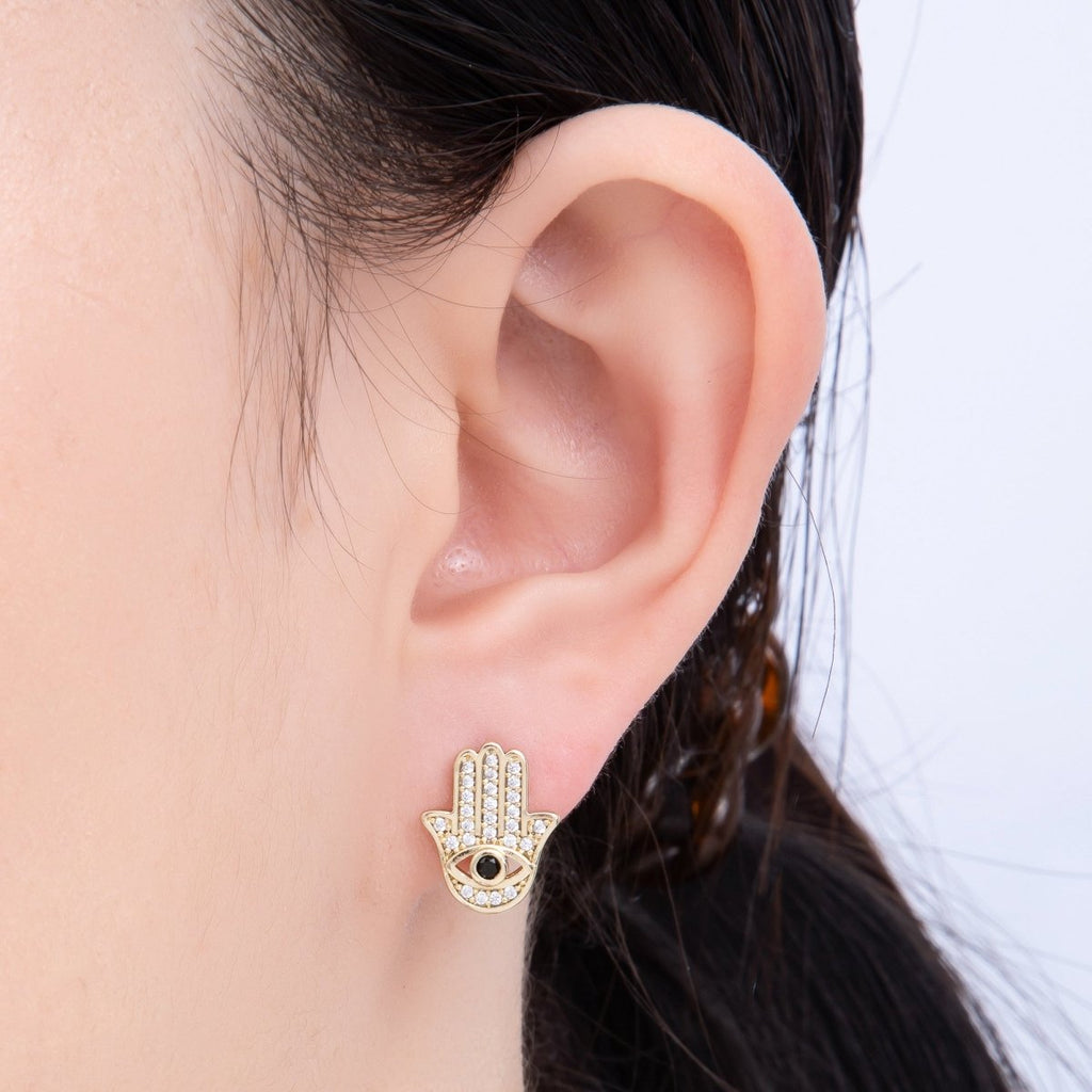 14K Gold Filled 16mm Black Micro Paved CZ English Lock Hoop Earrings | Earrings-00259