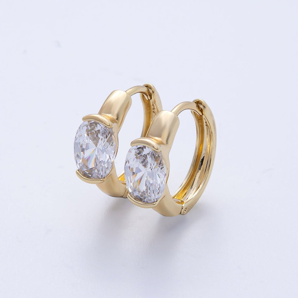 14K Gold Filled 17.3mm Clear CZ Oval Solitaire Cartilage Huggie Earrings | Earrings-00090