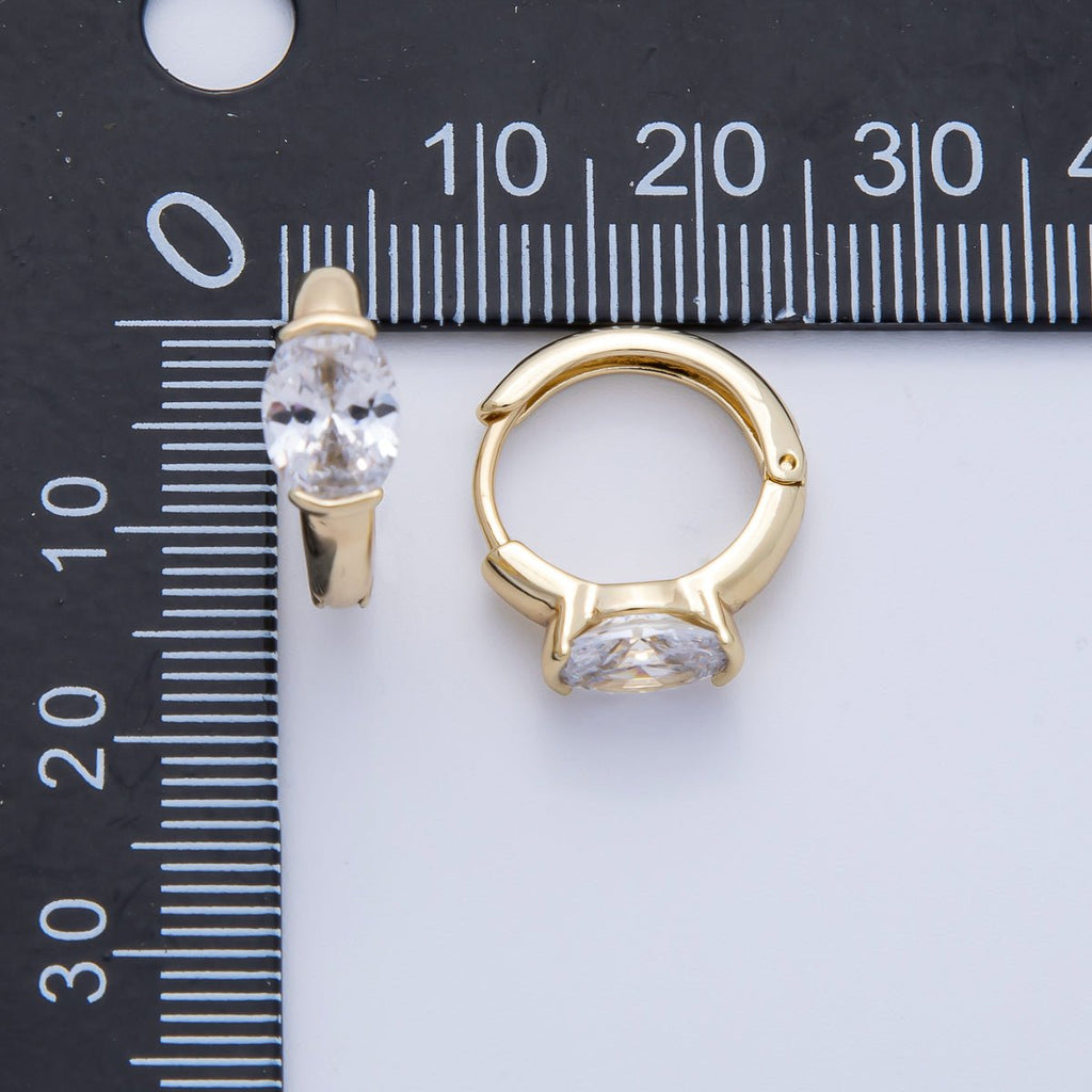 14K Gold Filled 17.3mm Clear CZ Oval Solitaire Cartilage Huggie Earrings | Earrings-00090