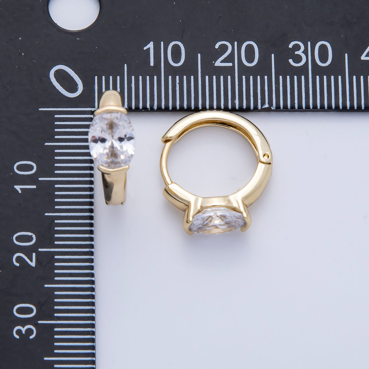 14K Gold Filled 17.3mm Clear CZ Oval Solitaire Cartilage Huggie Earrings | Earrings-00090
