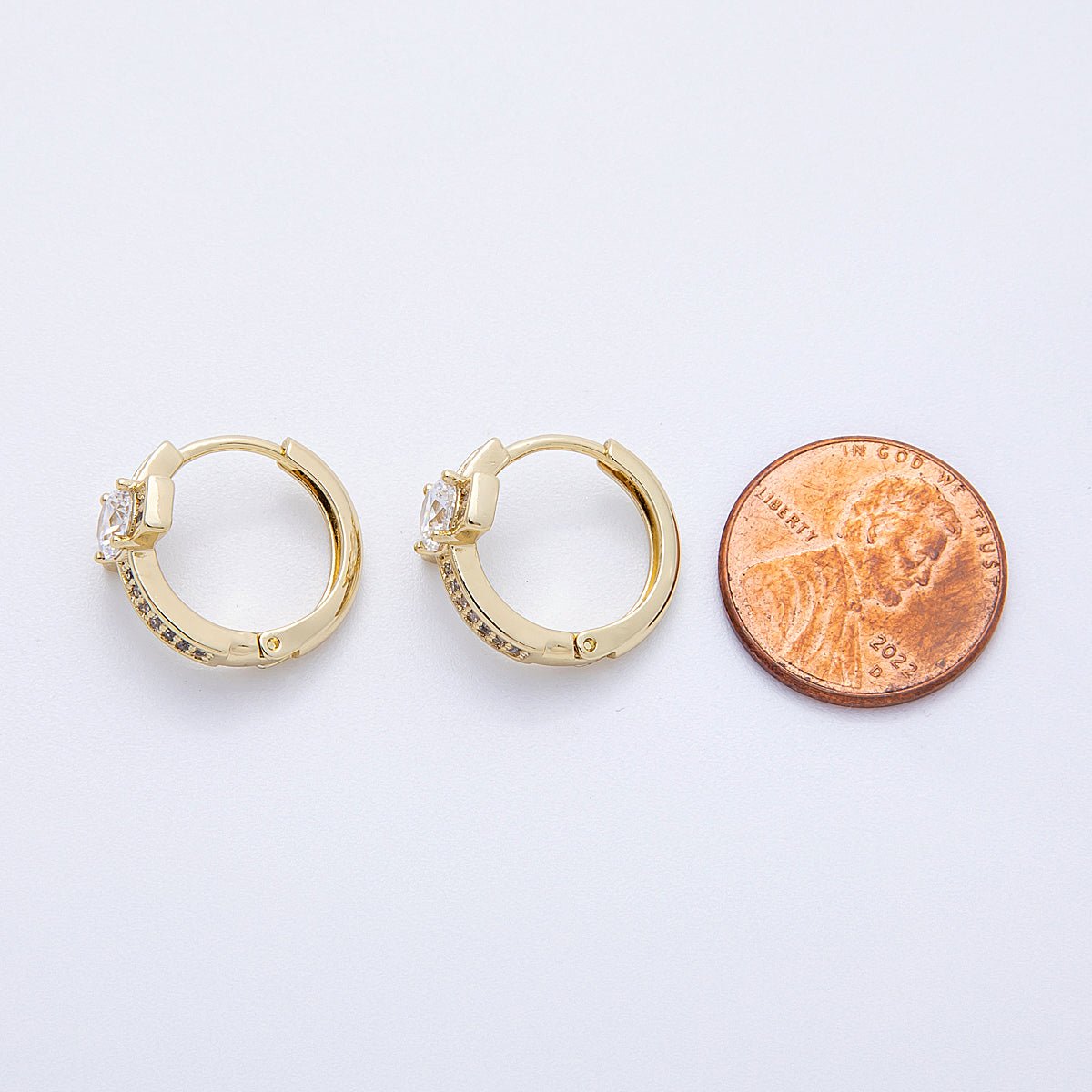 14K Gold Filled 17.5mm Micro Paved CZ Cross Huggie Earrings | Earrings-00178