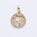 14K Gold Filled 17mm Micro Paved CZ "MOM" Open Round Charm | Charms-000329