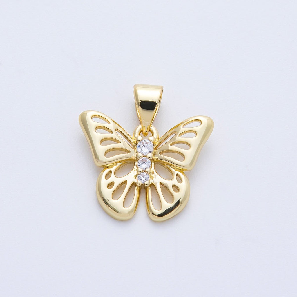 14K Gold Filled 17mm Micro Paved CZ Open Butterfly Insect Pendant | Charms-00365