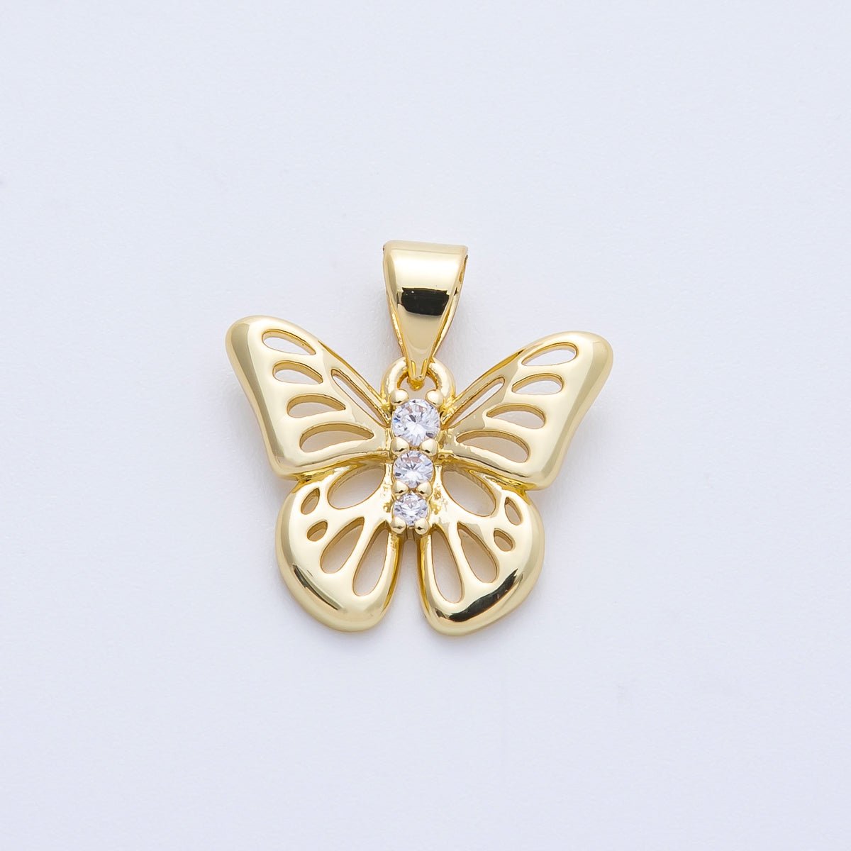 14K Gold Filled 17mm Micro Paved CZ Open Butterfly Insect Pendant | Charms-00365