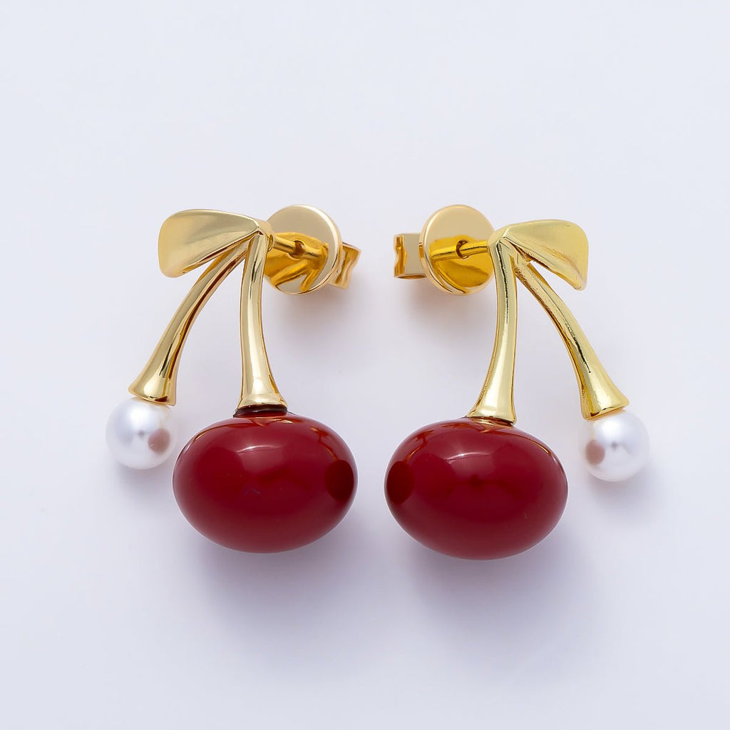 14K Gold Filled 18.5mm Shell Pearl Cherry Stud | Earrings-00645