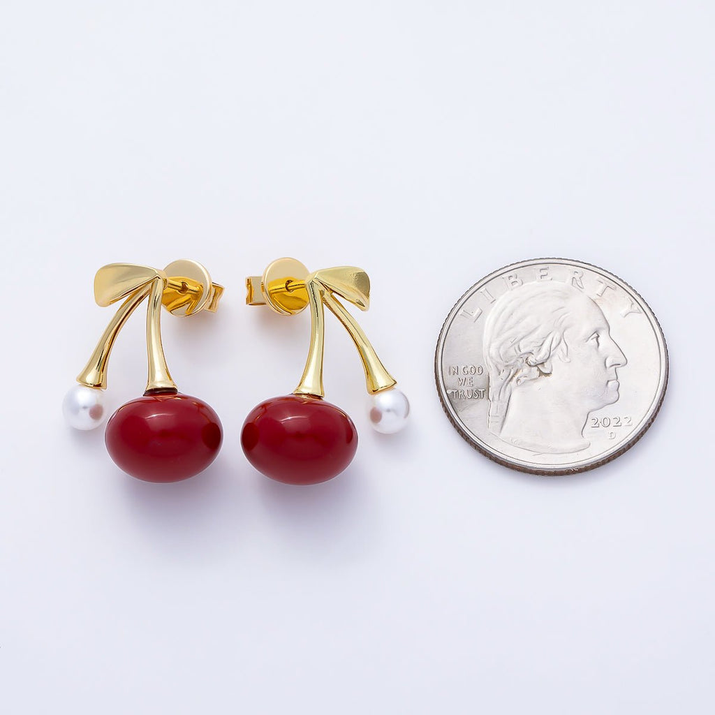14K Gold Filled 18.5mm Shell Pearl Cherry Stud | Earrings-00645