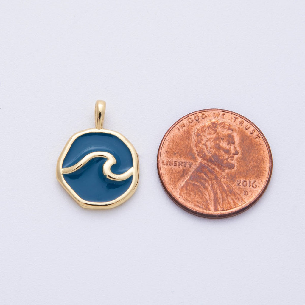 14K Gold Filled 18.7mm Blue Ocean Sea Round Pendant | Charms-00099