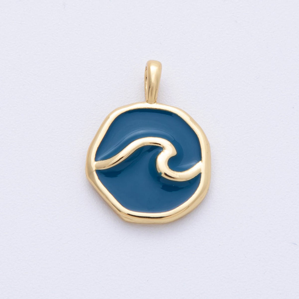 14K Gold Filled 18.7mm Blue Ocean Sea Round Pendant | Charms-00099