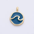 14K Gold Filled 18.7mm Blue Ocean Sea Round Pendant | Charms-00099