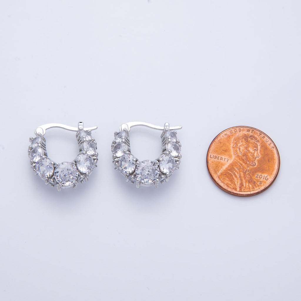 14K Gold Filled 18.8mm Clear CZ Gradient Latch Hoop Earrings in Gold & Silver | Earrings-00004-00005