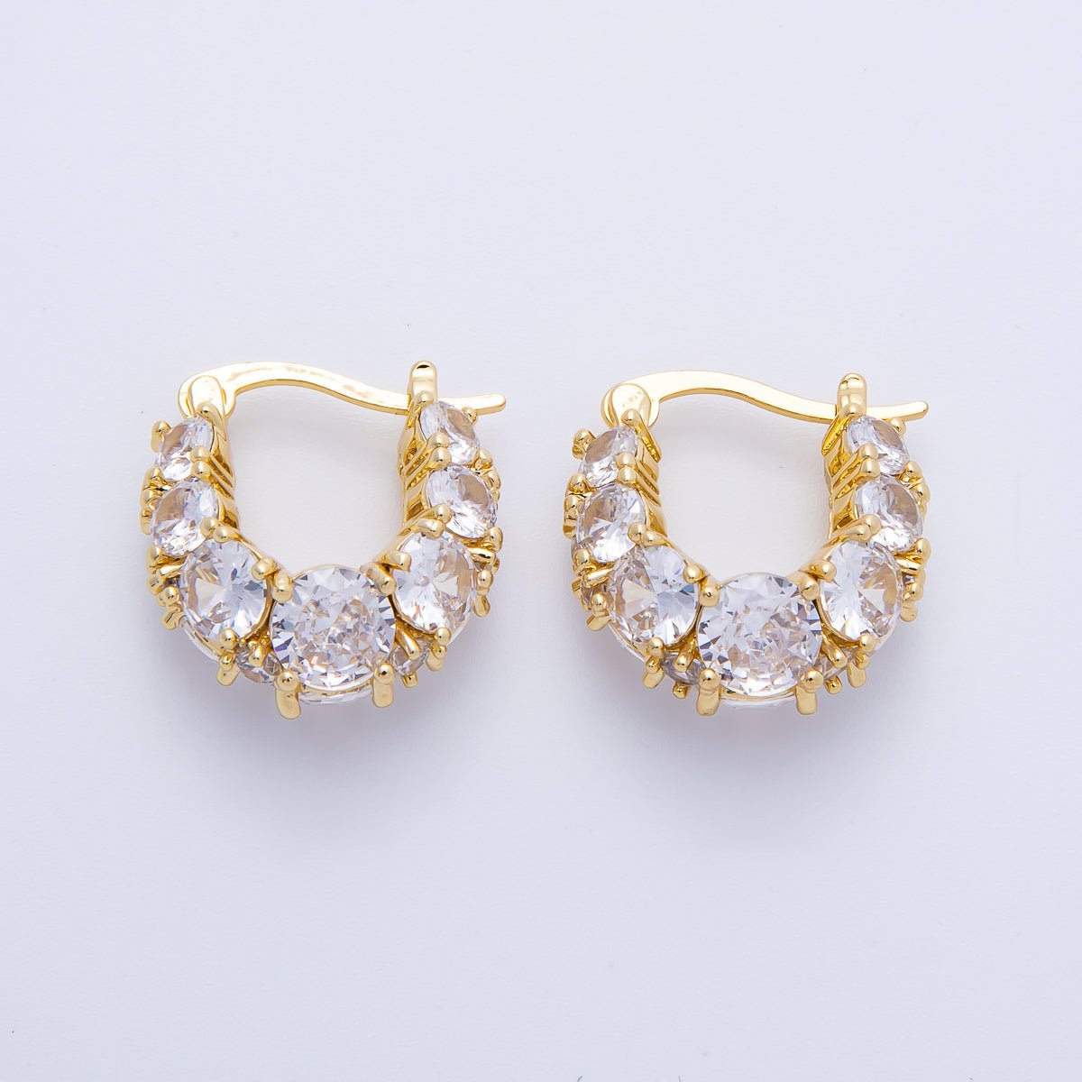 14K Gold Filled 18.8mm Clear CZ Gradient Latch Hoop Earrings in Gold & Silver | Earrings-00004-00005