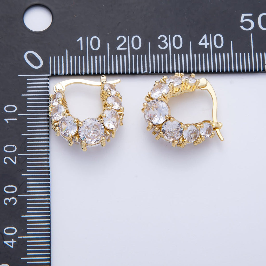 14K Gold Filled 18.8mm Clear CZ Gradient Latch Hoop Earrings in Gold & Silver | Earrings-00004-00005