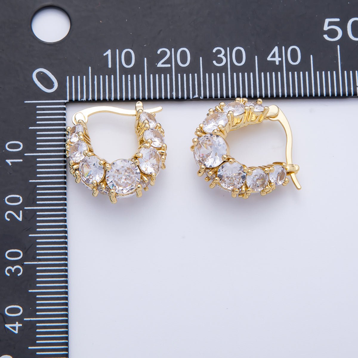 14K Gold Filled 18.8mm Clear CZ Gradient Latch Hoop Earrings in Gold & Silver | Earrings-00004-00005