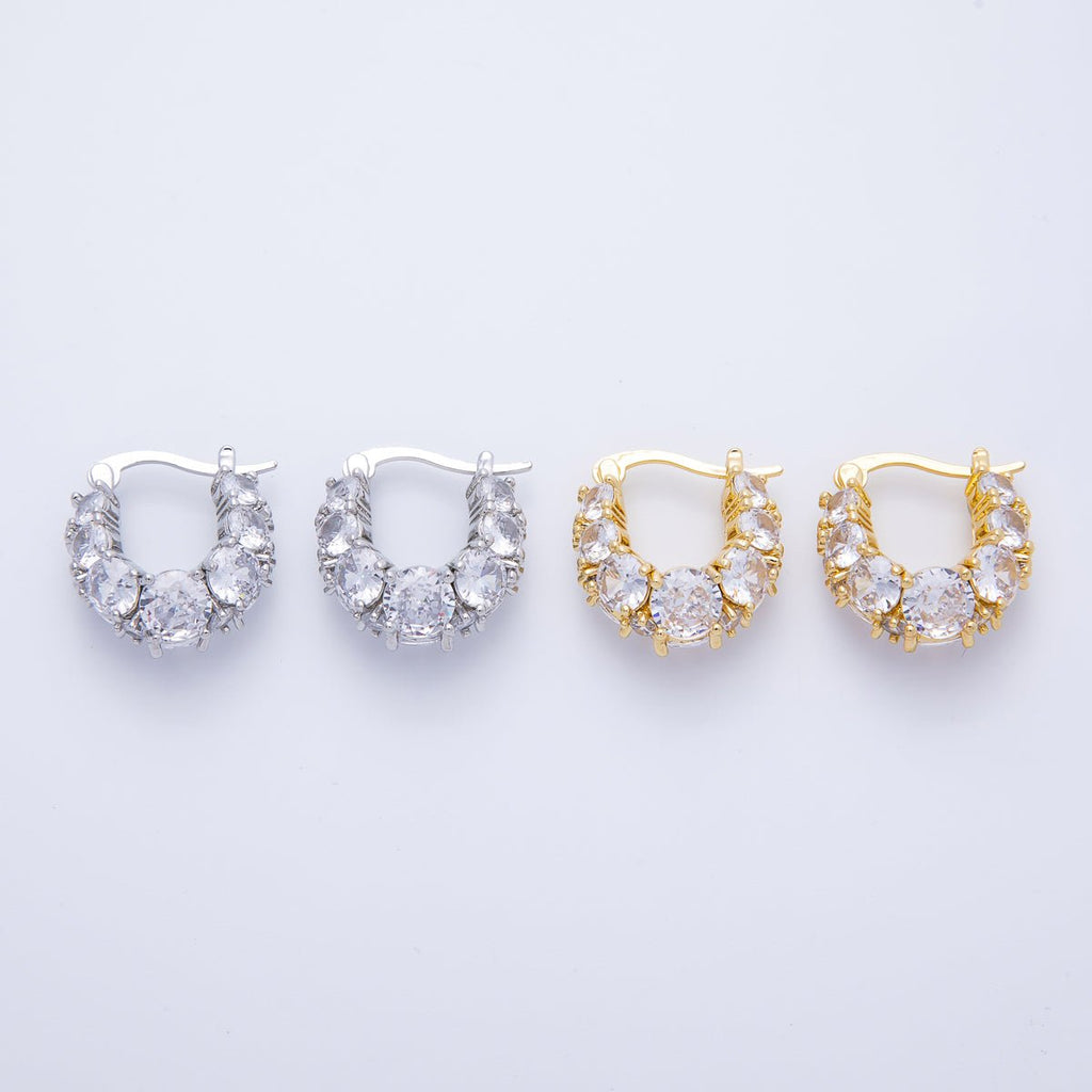 14K Gold Filled 18.8mm Clear CZ Gradient Latch Hoop Earrings in Gold & Silver | Earrings-00004-00005