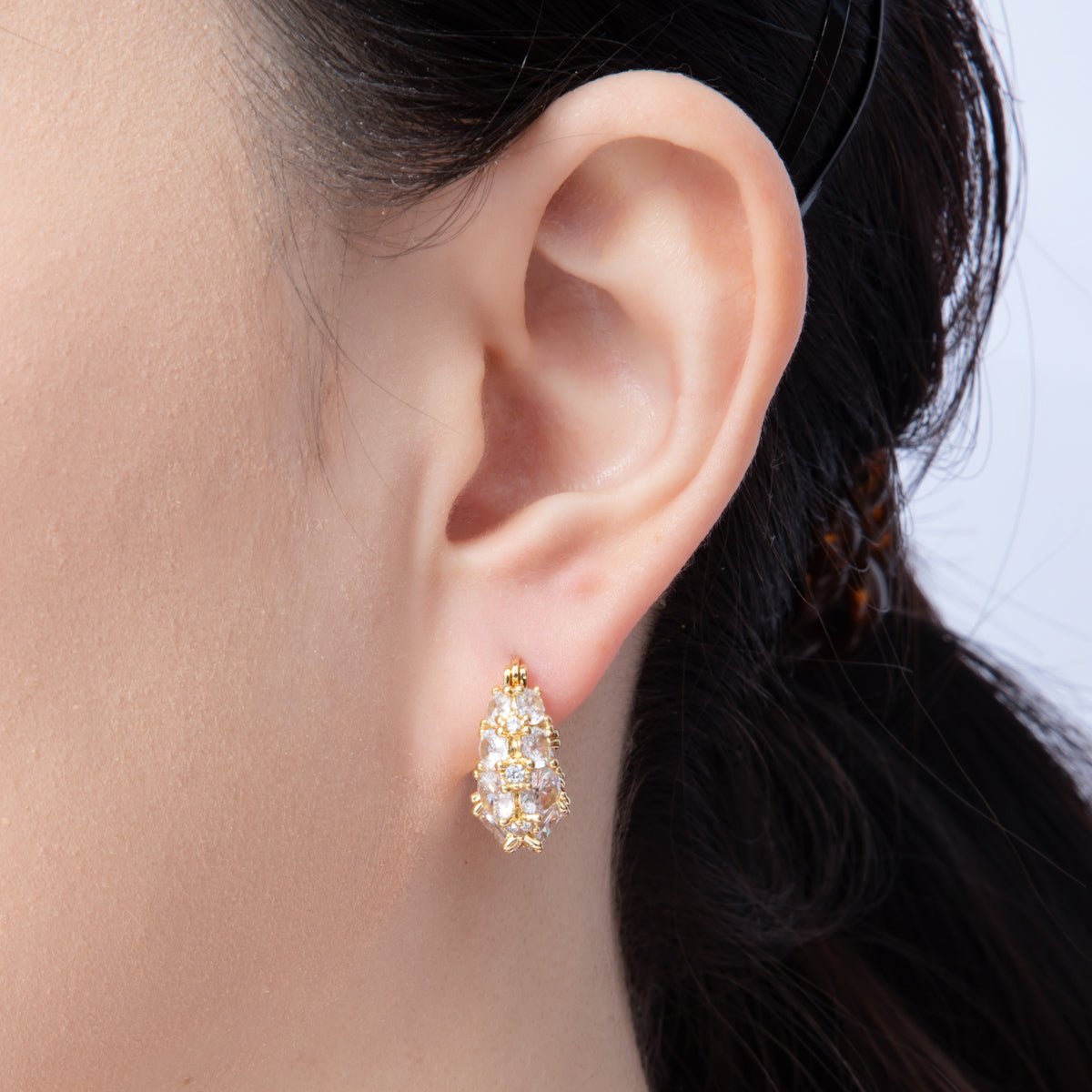 14K Gold Filled 18.8mm Clear CZ Gradient Latch Hoop Earrings in Gold & Silver | Earrings-00004-00005