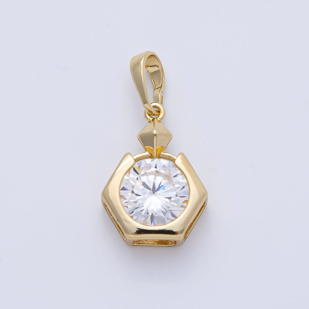 14K Gold Filled 18mm Clear CZ Round Hexagon Pendant | Charms-00083