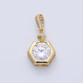 14K Gold Filled 18mm Clear CZ Round Hexagon Pendant | Charms-00083