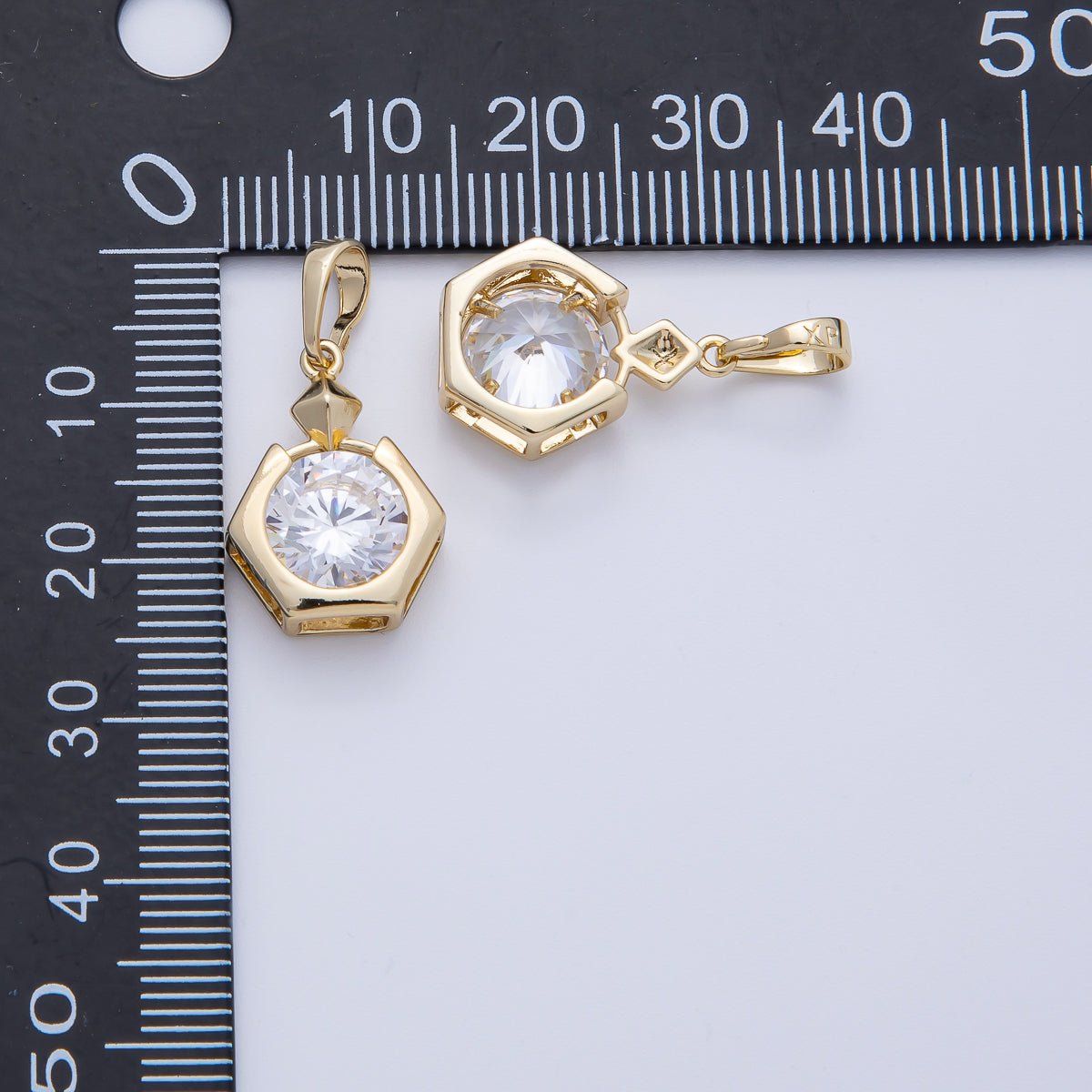 14K Gold Filled 18mm Clear CZ Round Hexagon Pendant | Charms-00083