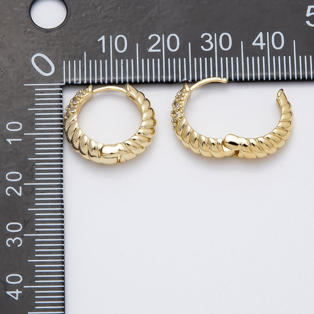14K Gold Filled 18mm Micro Paved CZ Croissant Huggie Earrings | Earrings-00264