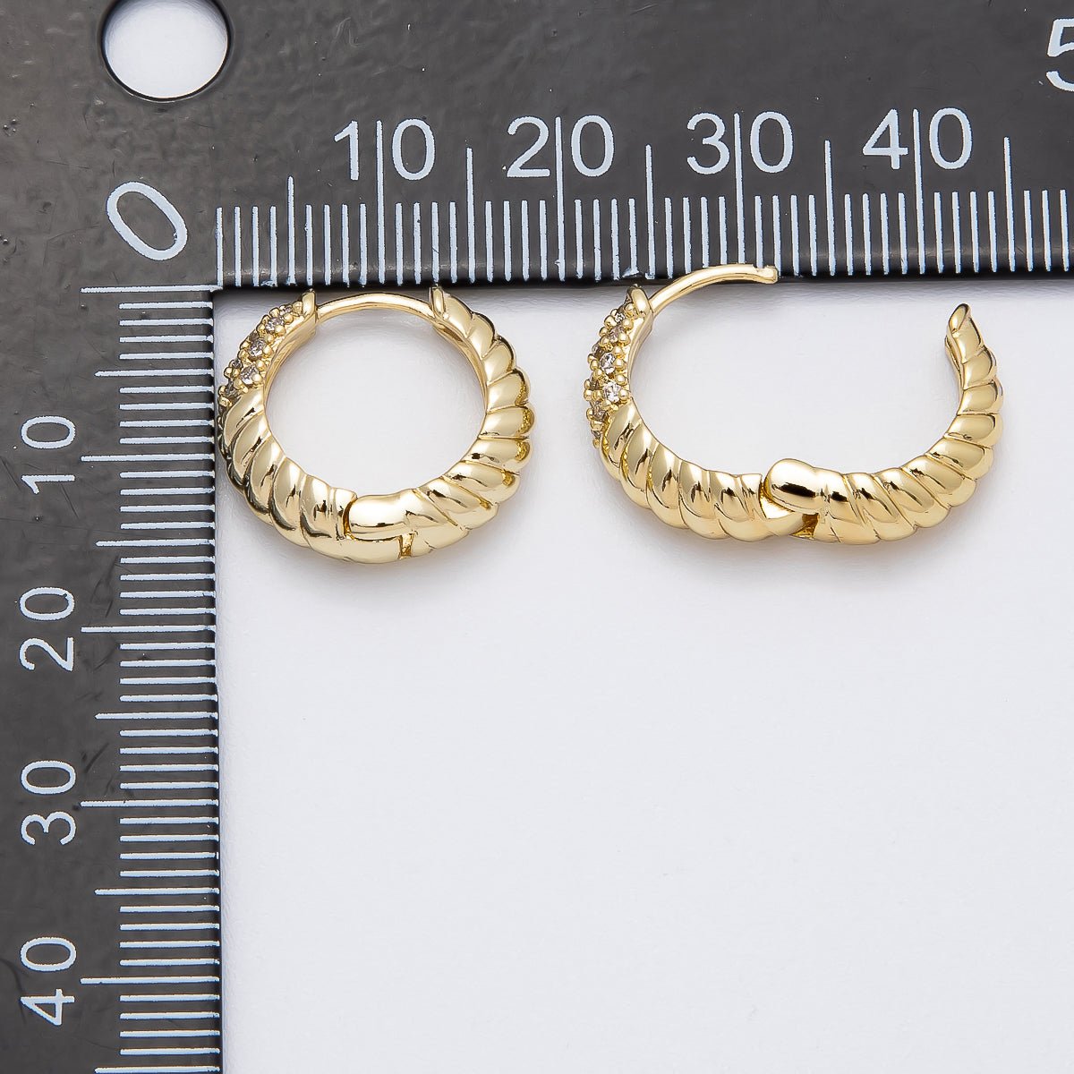 14K Gold Filled 18mm Micro Paved CZ Croissant Huggie Earrings | Earrings-00264