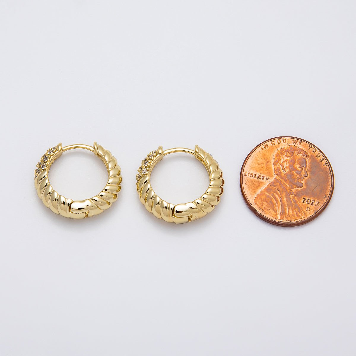 14K Gold Filled 18mm Micro Paved CZ Croissant Huggie Earrings | Earrings-00264