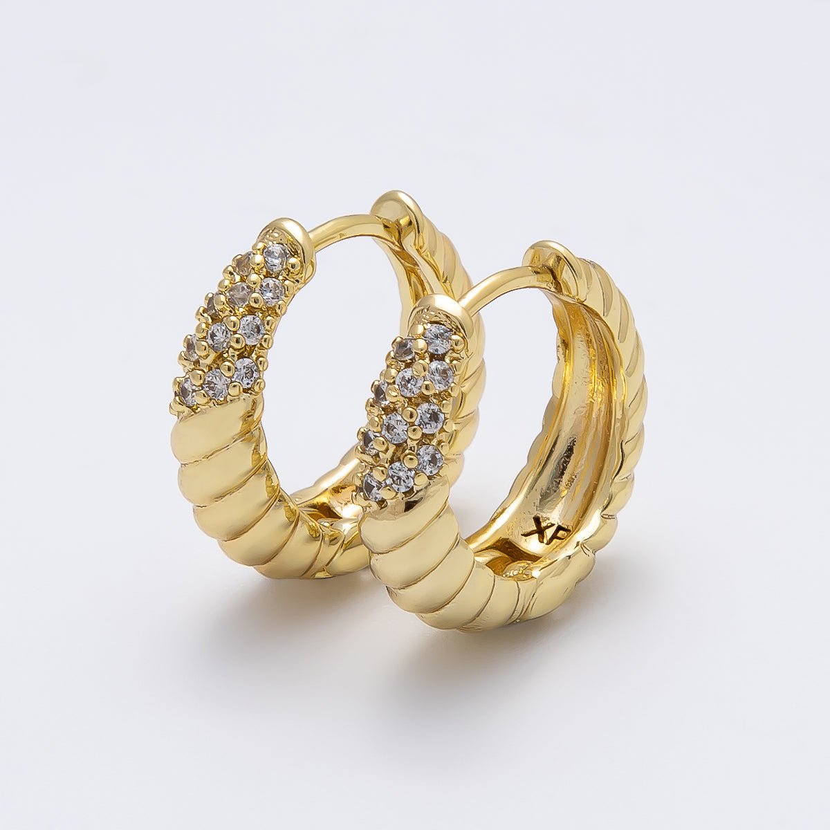 14K Gold Filled 18mm Micro Paved CZ Croissant Huggie Earrings | Earrings-00264