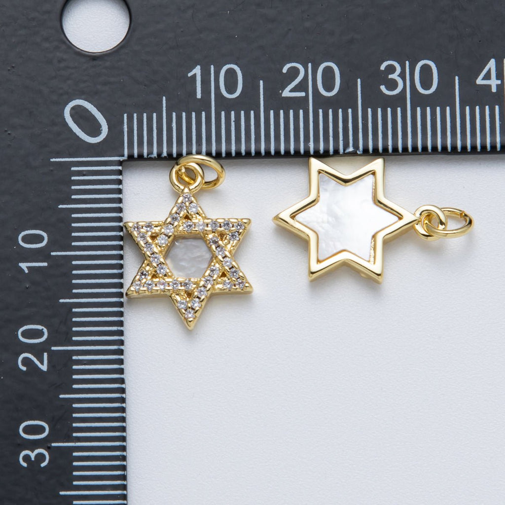 14K Gold Filled 18mm Shell Pearl Micro Paved CZ Star of David Religious Charm in Gold & Silver | Charms-00018 Charms-01682