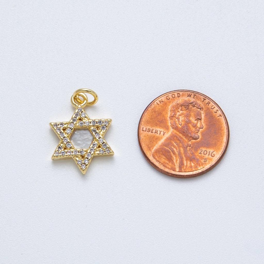 14K Gold Filled 18mm Shell Pearl Micro Paved CZ Star of David Religious Charm in Gold & Silver | Charms-00018 Charms-01682