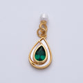 14K Gold Filled 19.5mm Pink, Green CZ Shell Pearl Drop Findings | Findings-400002