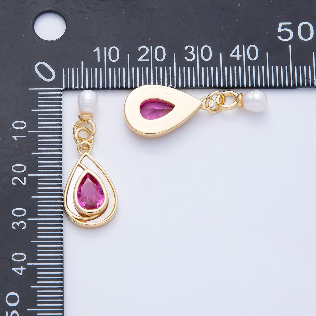 14K Gold Filled 19.5mm Pink, Green CZ Shell Pearl Drop Findings | Findings-400002