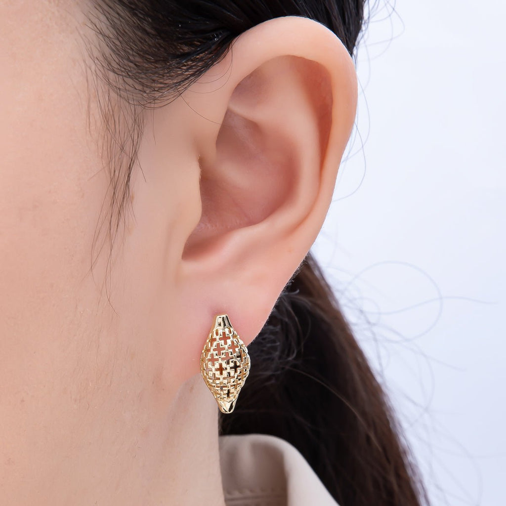 14K Gold Filled 19mm Cross Filigree Open English Lock Hoop Earrings | Earrings-00357