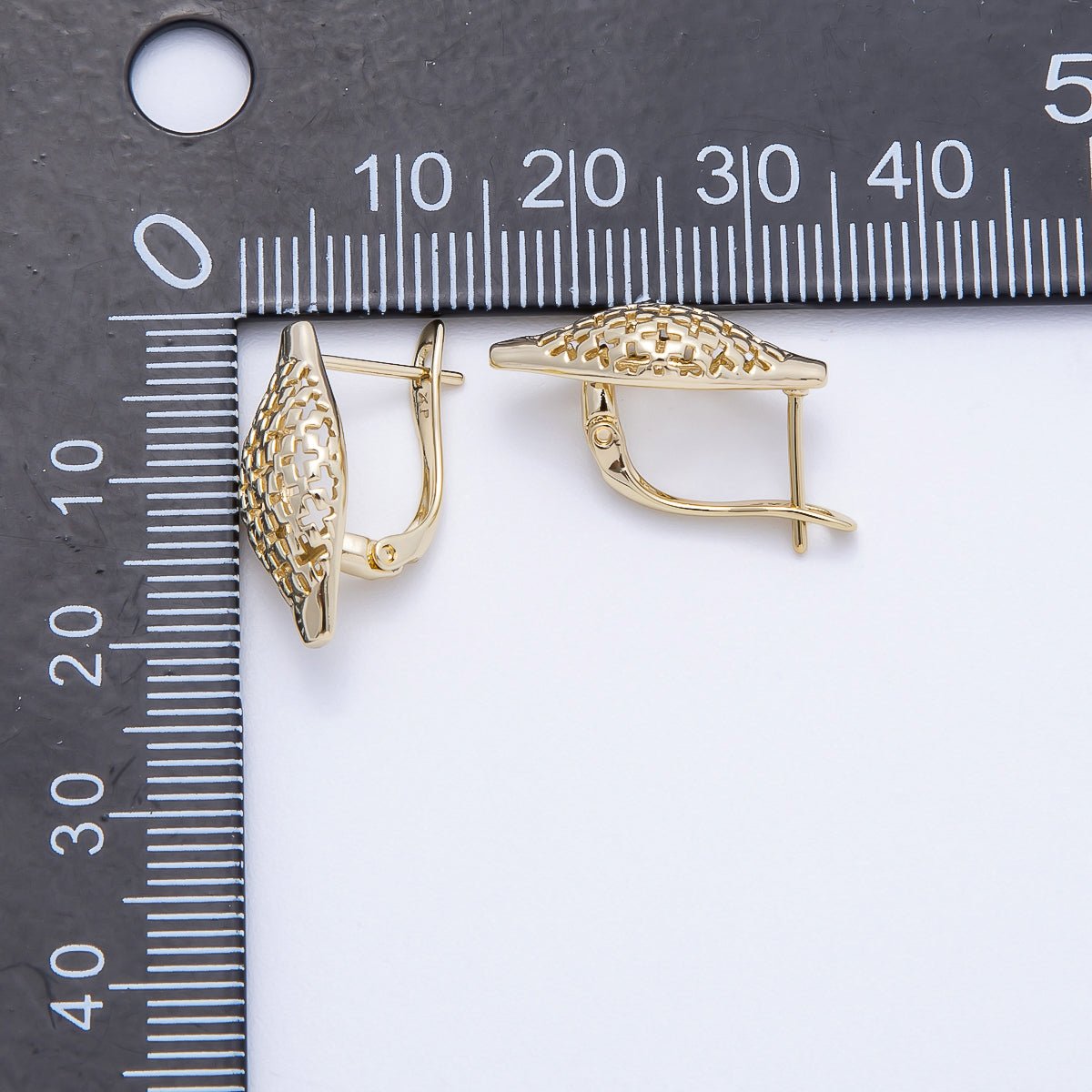 14K Gold Filled 19mm Cross Filigree Open English Lock Hoop Earrings | Earrings-00357
