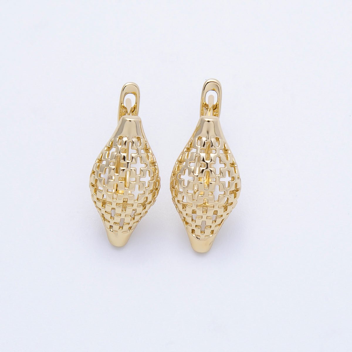 14K Gold Filled 19mm Cross Filigree Open English Lock Hoop Earrings | Earrings-00357