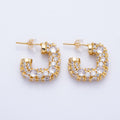 14K Gold Filled 19mm Micro Paved CZ Square J-Shaped Hoop Earrings in Gold & Silver | Earrings-00015-00016