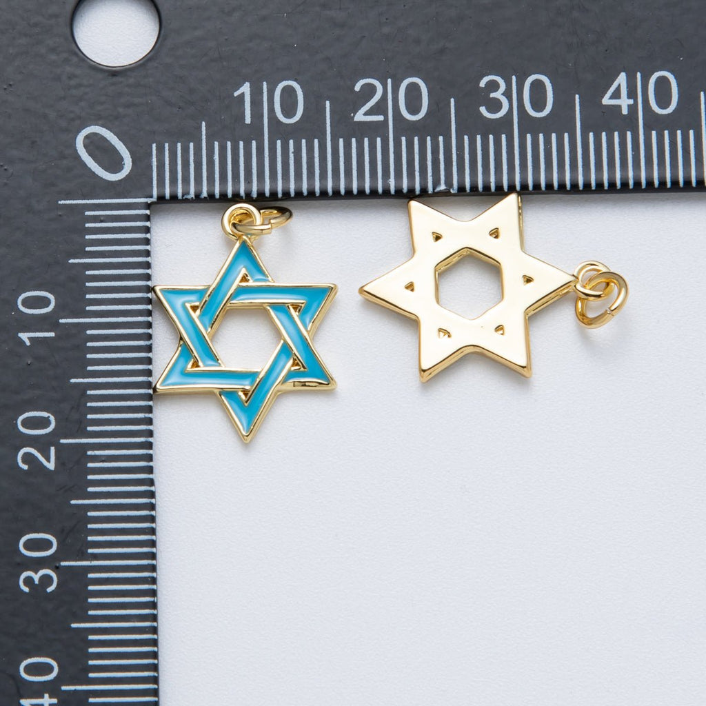 14K Gold Filled 20mm Teal Turquoise Enamel Star of David Open Charm | Charms-00017