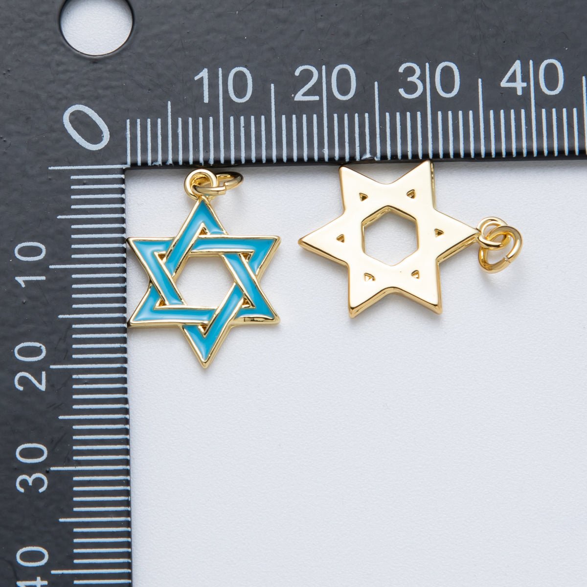 14K Gold Filled 20mm Teal Turquoise Enamel Star of David Open Charm | Charms-00017