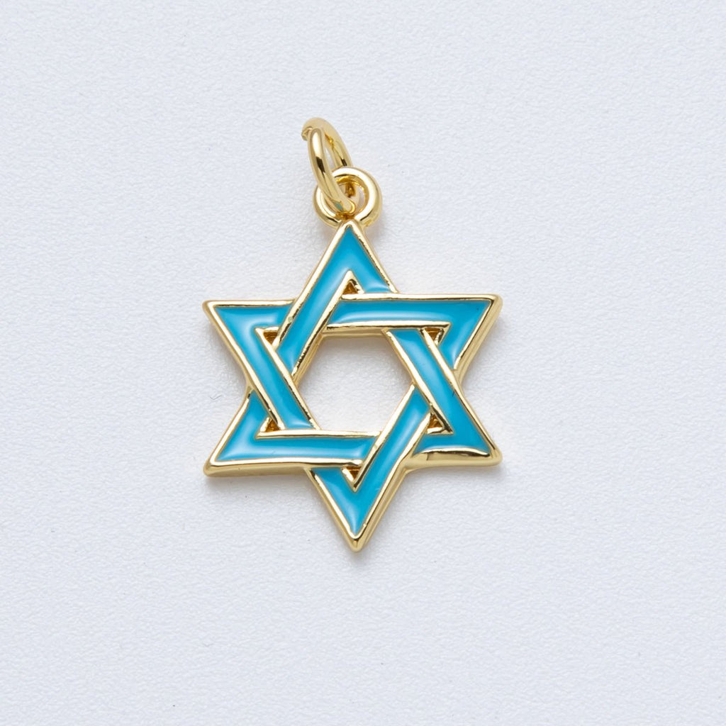14K Gold Filled 20mm Teal Turquoise Enamel Star of David Open Charm | Charms-00017