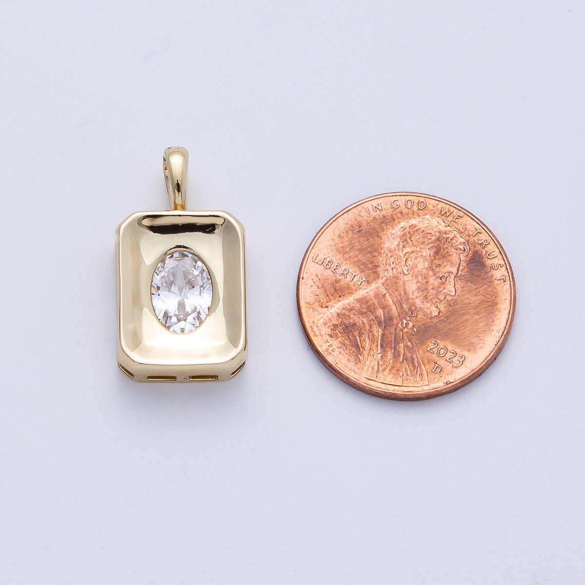 14K Gold Filled 21mm Oval CZ Rectangle Bezel Pendant | Charms-00086