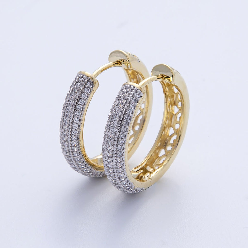 14K Gold Filled 22.5mm Filigree Micro Paved CZ Mixed Metal Hoop Earrings | Earrings-00070