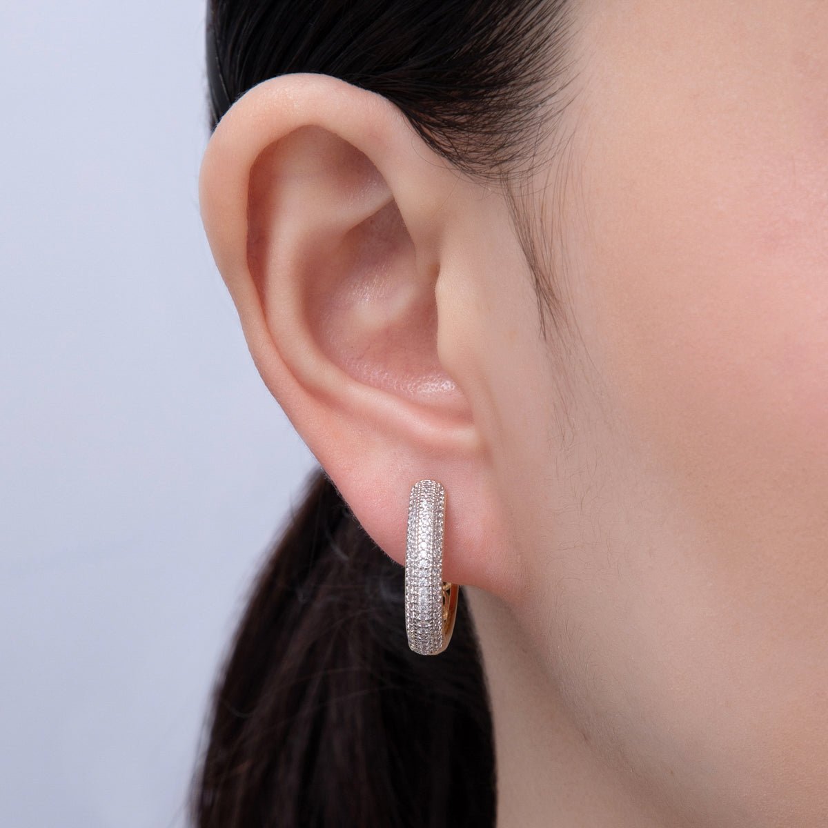 14K Gold Filled 22.5mm Filigree Micro Paved CZ Mixed Metal Hoop Earrings | Earrings-00070