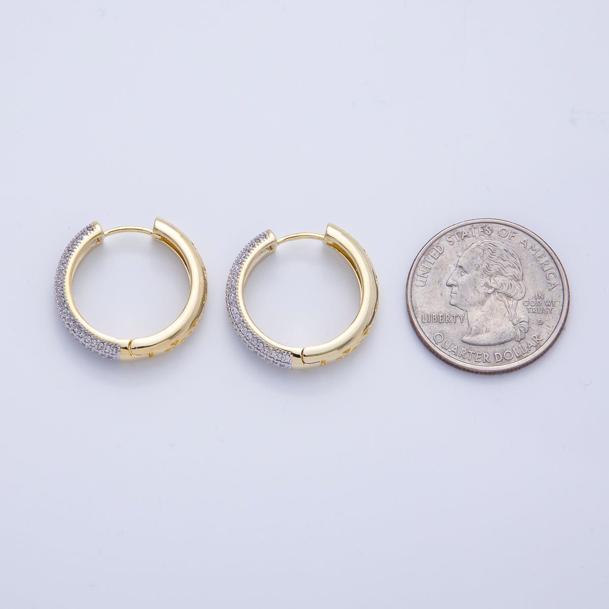 14K Gold Filled 22.5mm Filigree Micro Paved CZ Mixed Metal Hoop Earrings | Earrings-00070