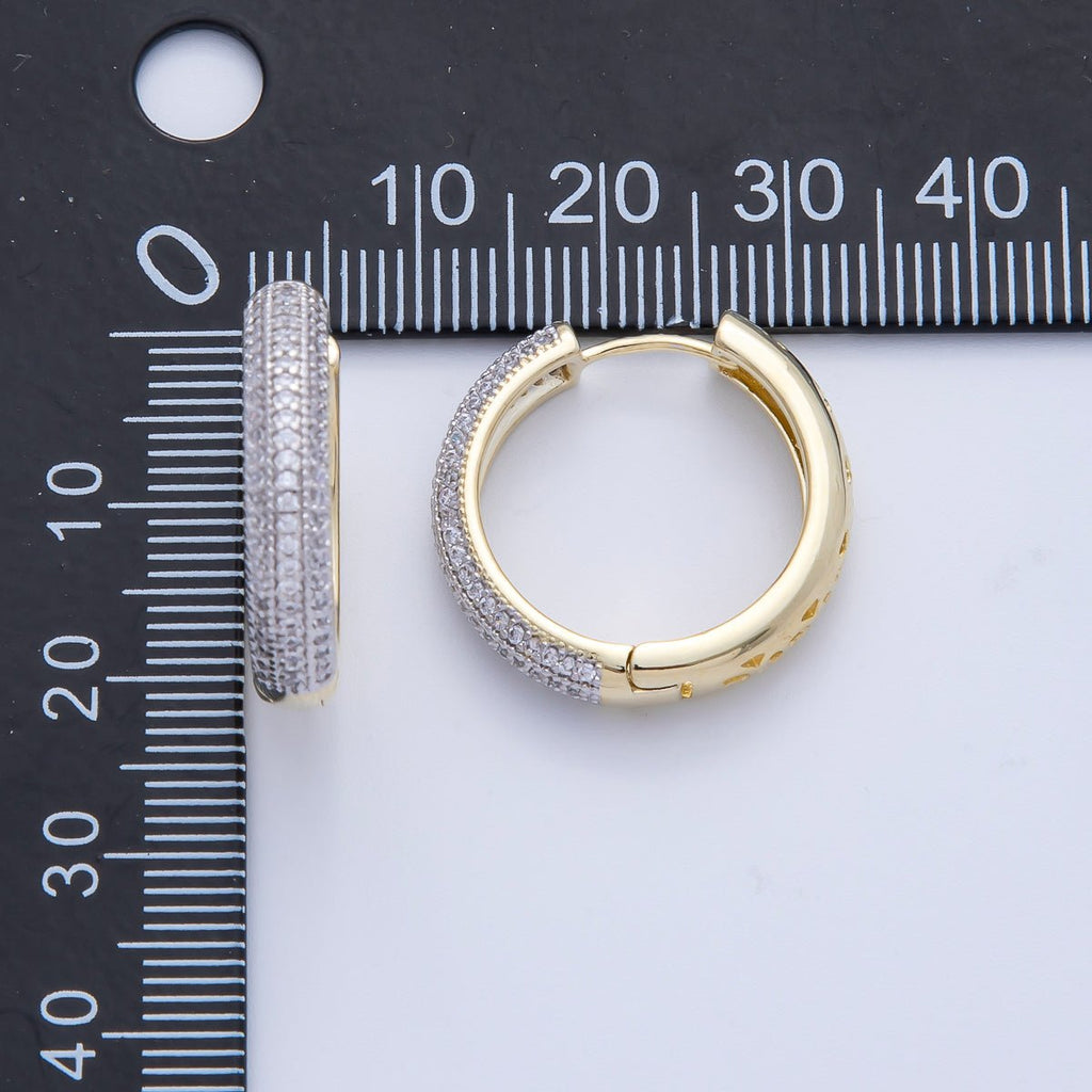 14K Gold Filled 22.5mm Filigree Micro Paved CZ Mixed Metal Hoop Earrings | Earrings-00070
